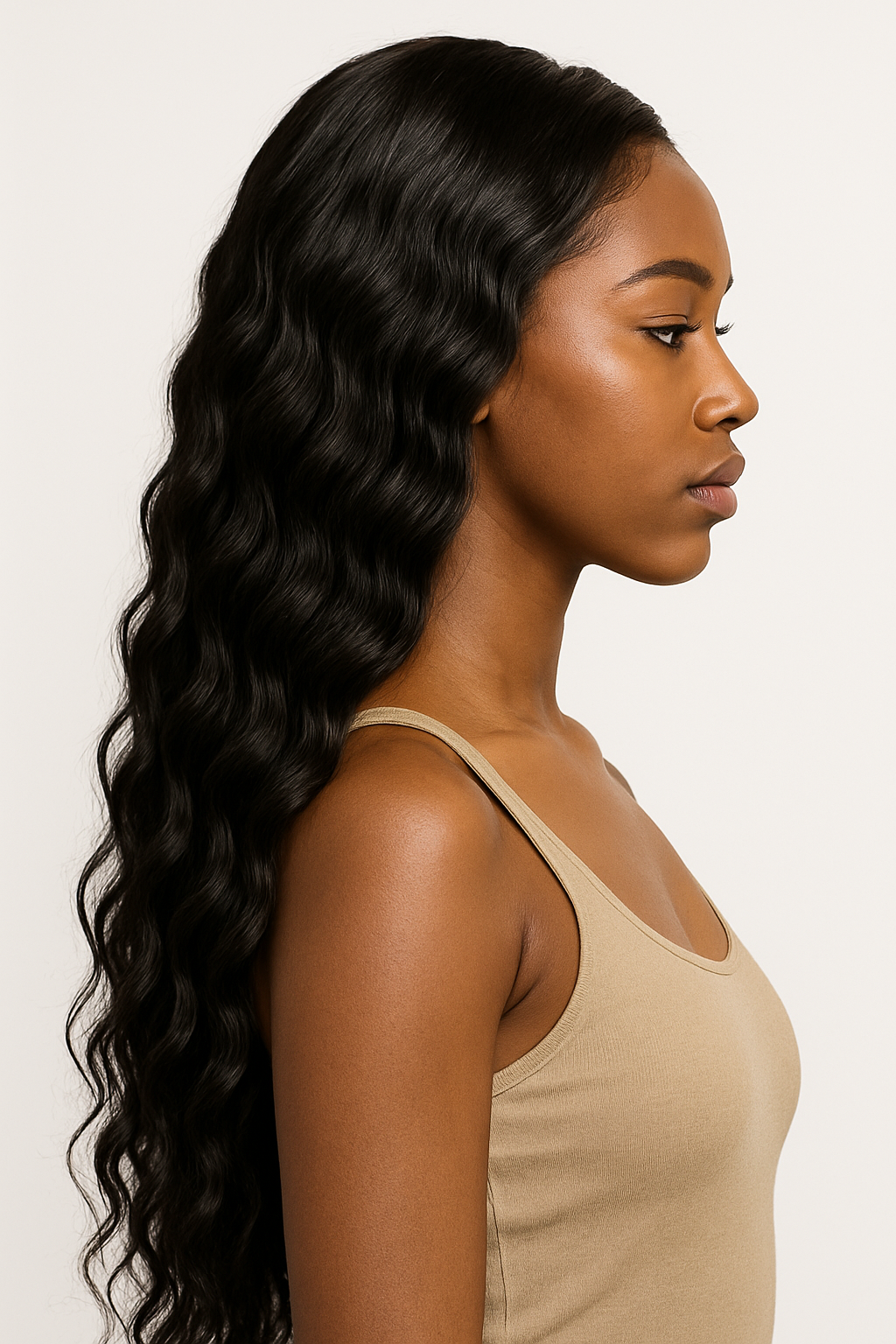 Model wearing a wavy wig